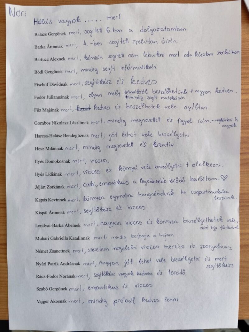 Amiért hálás lehetek az osztálytársamnak. Amiért hálás lehetek az osztálytársamnak.